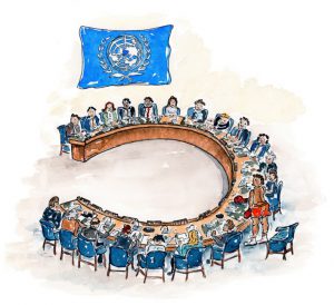 Illustration à l'aquarelle dessin humoristique ONU