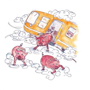 Illustration à l'aquarelle dessin humoristique cochons