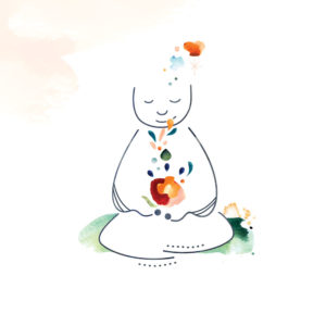 Illustration avec touches d'aquarelle "méditation olfactive" autour de l'Aromathérapie sensorielle