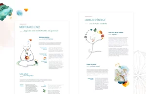 Maquettes pour page site internet avec illustrations et touches d'aquarelle autour de l'Aromathérapie sensorielle