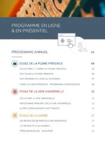 Mise en page Brochure PDF Programme avec graphisme méditation pleine présence et dharma